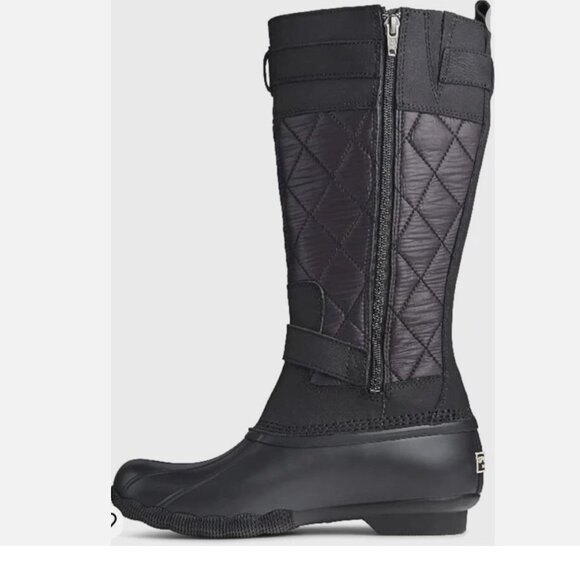 NWT $160 Sperry Saltwater Tall Nylon Quilted Black Rain Duck Boots SZ-7 - Picture 2 of 8